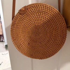 Round Tan Woven Bag